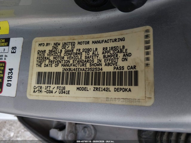Продажа на аукционе авто 2010 Toyota Corolla Le, vin: 1NXBU4EEXAZ352534, номер лота: 45795116