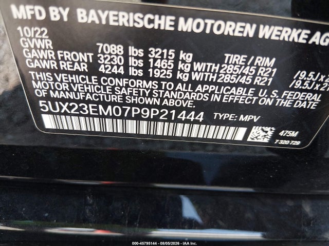 2023 Bmw X7 Xdrive40i მანქანა იყიდება აუქციონზე, vin: 5UX23EM07P9P21444, აუქციონის ნომერი: 45795144