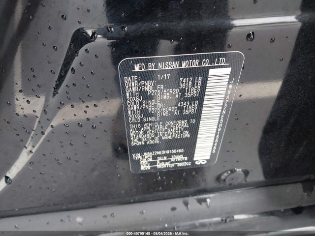 Aukcja sprzedaży 2017 Infiniti Qx80, vin: JN8AZ2NE5H9155455, numer aukcji: 45795148