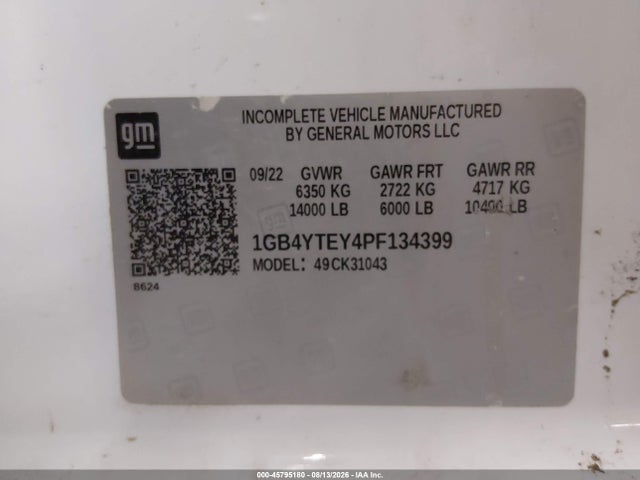 2023 Chevrolet Silverado 3500hd Chassis Lt მანქანა იყიდება აუქციონზე, vin: 1GB4YTEY4PF134399, აუქციონის ნომერი: 45795180