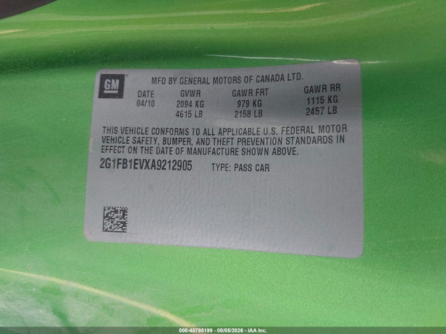 2010 Chevrolet Camaro 1lt მანქანა იყიდება აუქციონზე, vin: 2G1FB1EVXA9212905, აუქციონის ნომერი: 45795199