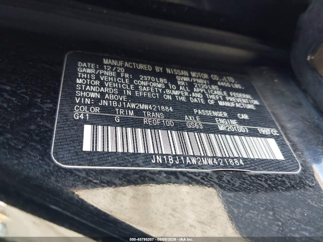 JN1BJ1AW2MW421884 Nissan Rogue Sport S Awd Xtronic Cvt