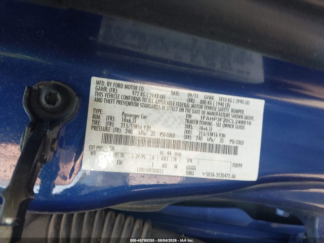 45795255 :رقم المزاد ، 1FAHP3F20CL248816 vin ، 2012 Ford Focus Se مزاد بيع
