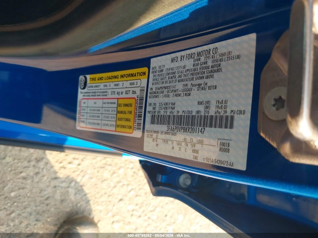 45795262 :رقم المزاد ، 3FA6P0VP8KR201147 vin ، 2019 Ford Fusion Sport مزاد بيع