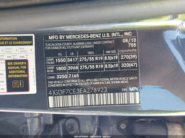 Aukcja sprzedaży 2014 Mercedes-benz Gl 450 4matic, vin: 4JGDF7CE3EA278923, numer aukcji: 45795263