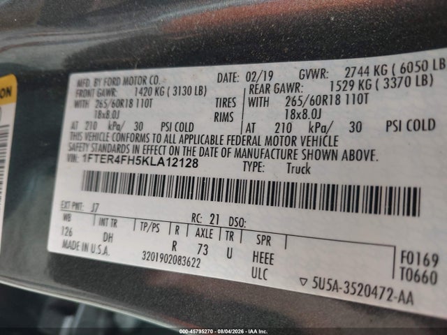 Ford Ranger Lariat 2019 1FTER4FH5KLA12128 Image 9