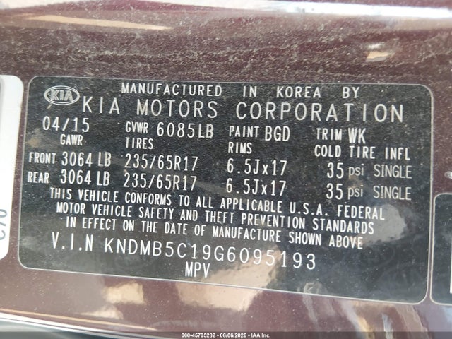 KIA SEDONA LX 2016 KNDMB5C19G6095193 Image 9