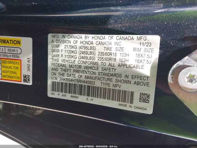 Aukcja sprzedaży 2024 Honda Cr-v Ex-l Awd, vin: 2HKRS4H75RH440953, numer aukcji: 45795292