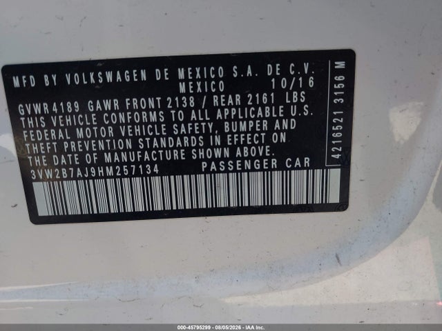 Aukcja sprzedaży 2017 Volkswagen Jetta 1.4t S, vin: 3VW2B7AJ9HM257134, numer aukcji: 45795299