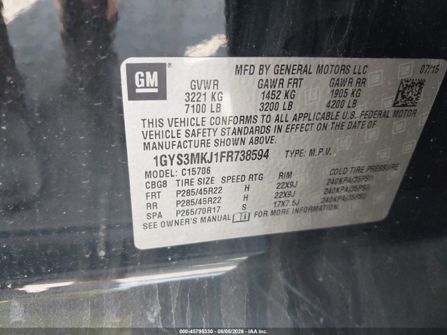 45795330 :رقم المزاد ، 1GYS3MKJ1FR738594 vin ، 2015 Cadillac Escalade Luxury مزاد بيع