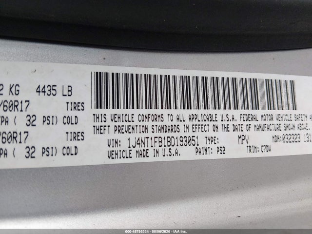 45795334 :رقم المزاد ، 1J4NT1FB1BD193051 vin ، 2011 Jeep Compass مزاد بيع