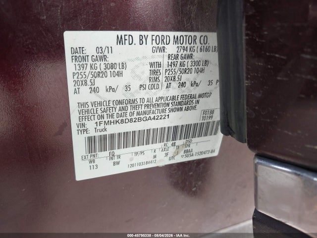 Aukcja sprzedaży 2011 Ford Explorer Xlt, vin: 1FMHK8D82BGA42221, numer aukcji: 45795338