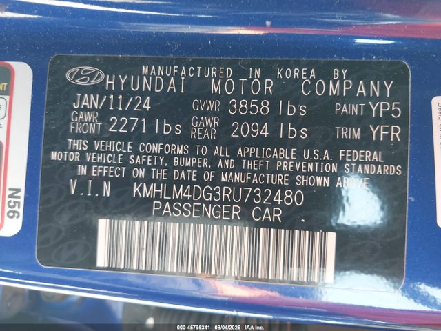 Продажа на аукционе авто 2024 Hyundai Elantra Sel, vin: KMHLM4DG3RU732480, номер лота: 45795341