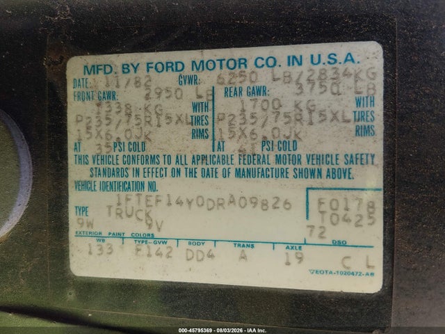 Aukcja sprzedaży 1983 Ford F150, vin: 1FTEF14Y0DRA09826, numer aukcji: 45795369