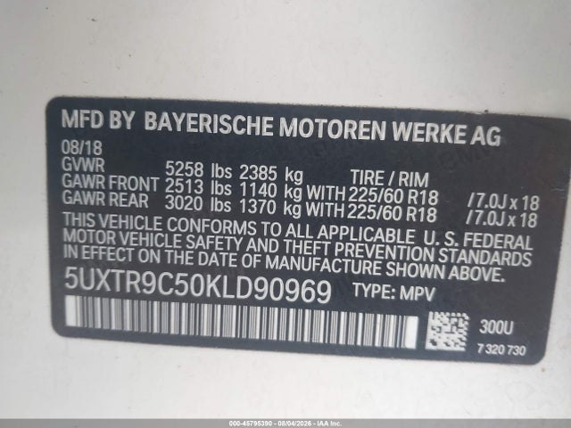 Aukcja sprzedaży 2019 Bmw X3 Xdrive30i, vin: 5UXTR9C50KLD90969, numer aukcji: 45795390