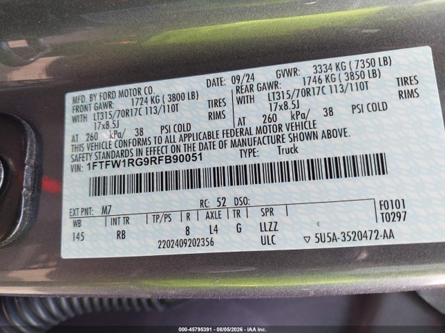 Ford F-150 Raptor 2024 1FTFW1RG9RFB90051 Image 9