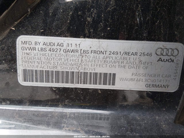 Aukcja sprzedaży 2012 Audi A4 2.0t Premium, vin: WAUBFAFL3CN014171, numer aukcji: 45795417