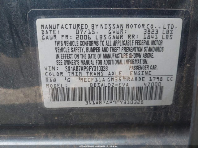 Aukcja sprzedaży 2015 Nissan Sentra Sv, vin: 3N1AB7AP9FY310328, numer aukcji: 45795419