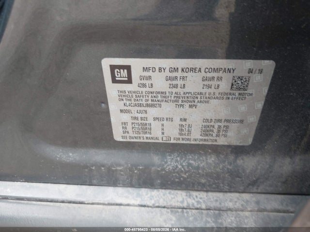 Продаж на аукціоні авто 2018 Buick Encore Preferred, vin: KL4CJASBXJB689270, номер лоту: 45795423