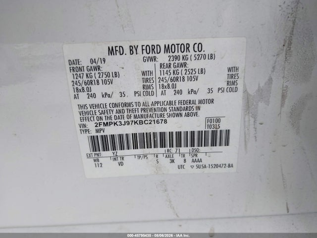 Ford EDGE SEL 2019 2FMPK3J97KBC21678 Image 9