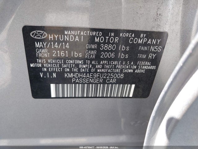 Продажа на аукционе авто 2015 Hyundai Elantra Se, vin: KMHDH4AE9FU225008, номер лота: 45795477
