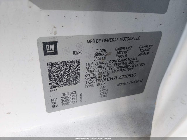 Продажа на аукционе авто 2020 Chevrolet Silverado 1500 2wd  Standard Bed Wt, vin: 1GCPWAEH7LZ210516, номер лота: 45795483