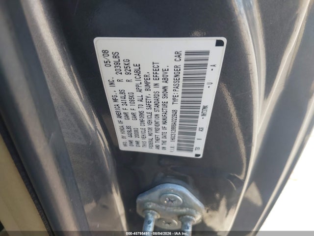 2008 Honda Accord 2.4 Ex-l მანქანა იყიდება აუქციონზე, vin: 1HGCS12888A022948, აუქციონის ნომერი: 45795491