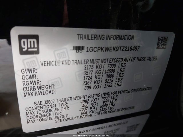 Продаж на аукціоні авто 2026 Chevrolet Silverado 1500 4wd  Short Bed Rst, vin: 1GCPKWEK9TZ216497, номер лоту: 45795507
