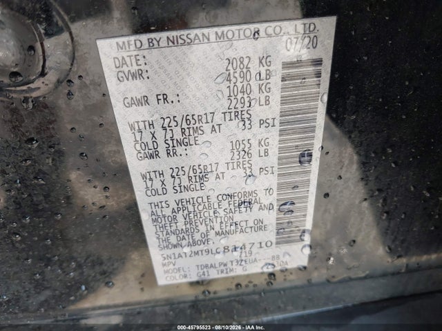 Продаж на аукціоні авто 2020 Nissan Rogue S Fwd, vin: 5N1AT2MT9LC814710, номер лоту: 45795523