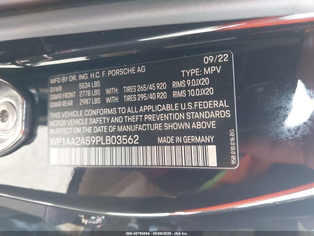 45795564 :رقم المزاد ، WP1AA2A59PLB03562 vin ، 2023 Porsche Macan T مزاد بيع