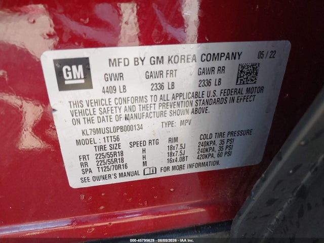 Продаж на аукціоні авто 2023 Chevrolet Trailblazer Awd Rs, vin: KL79MUSL0PB000134, номер лоту: 45795629