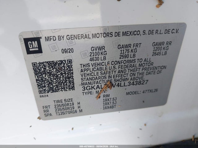 2020 Gmc Terrain Awd Sle მანქანა იყიდება აუქციონზე, vin: 3GKALTEV4LL343827, აუქციონის ნომერი: 45795633
