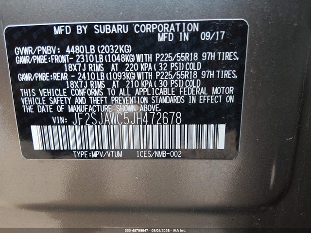 Продаж на аукціоні авто 2018 Subaru Forester 2.5i Touring, vin: JF2SJAWC5JH472678, номер лоту: 45795647
