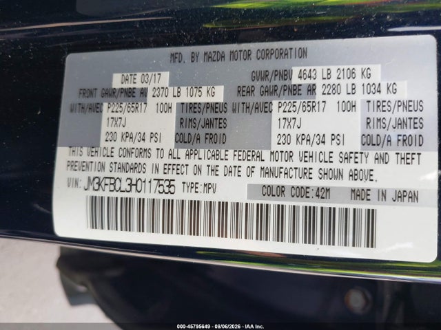 Aukcja sprzedaży 2017 Mazda Cx-5 Touring, vin: JM3KFBCL3H0117535, numer aukcji: 45795649