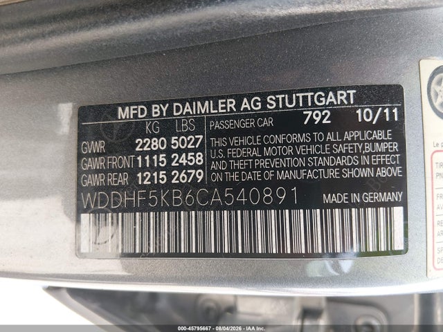 45795667 :رقم المزاد ، WDDHF5KB6CA540891 vin ، 2012 Mercedes-benz E 350 مزاد بيع