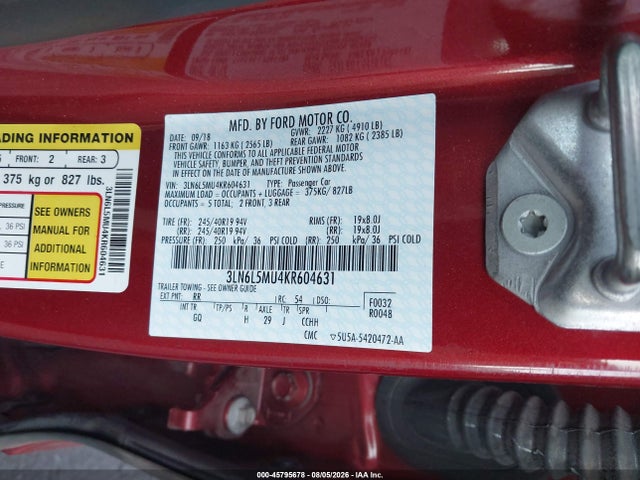3LN6L5MU4KR604631 Lincoln Mkz Hybrid Reserve Ii