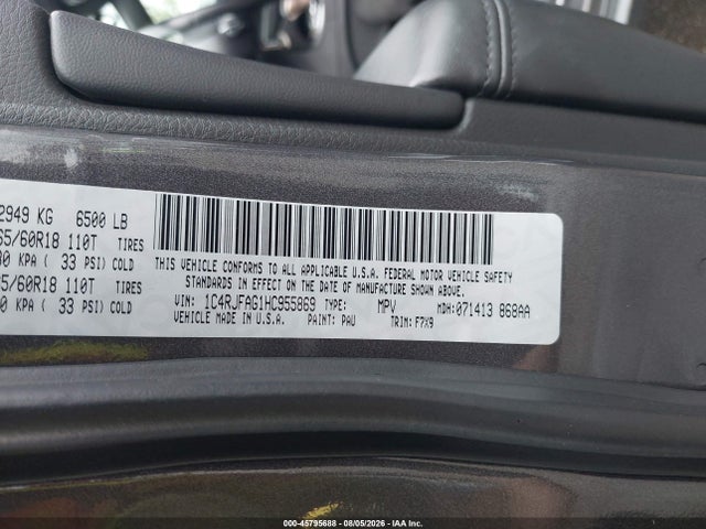 45795688 :رقم المزاد ، 1C4RJFAG1HC955869 vin ، 2017 Jeep Grand Cherokee Laredo مزاد بيع