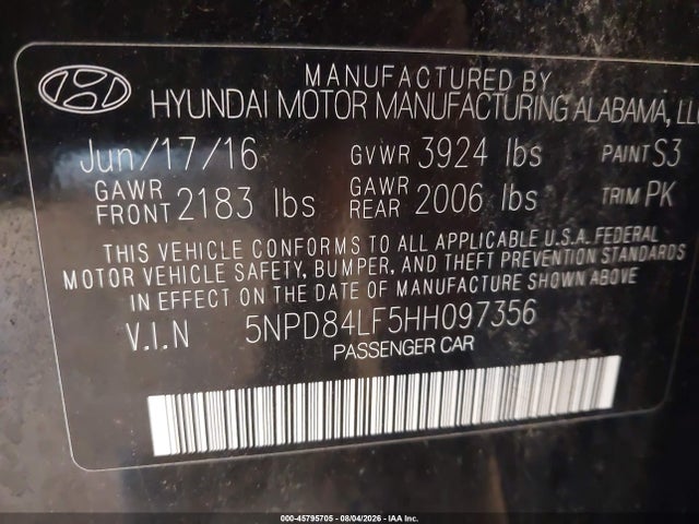 Продажа на аукционе авто 2017 Hyundai Elantra Se, vin: 5NPD84LF5HH097356, номер лота: 45795705