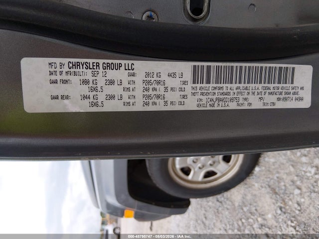 Aukcja sprzedaży 2013 Jeep Patriot Sport, vin: 1C4NJPBA0DD109753, numer aukcji: 45795747