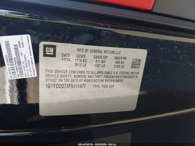 Chevrolet CORVETTE STINGRAY 2015 1G1YD2D73F5111477 Image 9