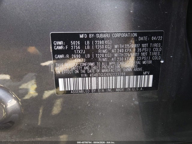 4S4BTGUD6N3233288 Subaru Outback Wilderness