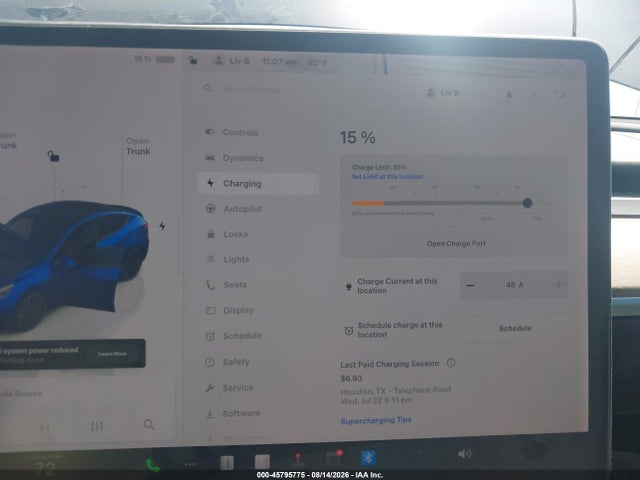 45795775 :رقم المزاد ، 7SAYGDEF2NF380957 vin ، 2022 Tesla Model Y Performance Dual Motor All-wheel Drive مزاد بيع