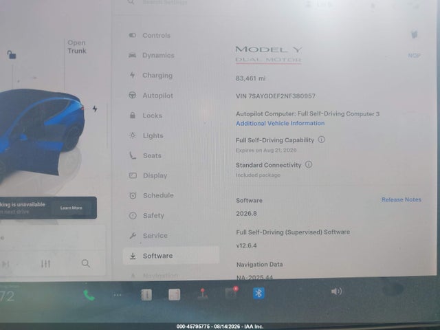 45795775 :رقم المزاد ، 7SAYGDEF2NF380957 vin ، 2022 Tesla Model Y Performance Dual Motor All-wheel Drive مزاد بيع