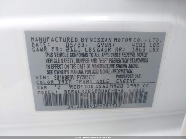45795795 :رقم المزاد ، 3N1AB8DV1PY285717 vin ، 2023 Nissan Sentra Sr Xtronic Cvt مزاد بيع