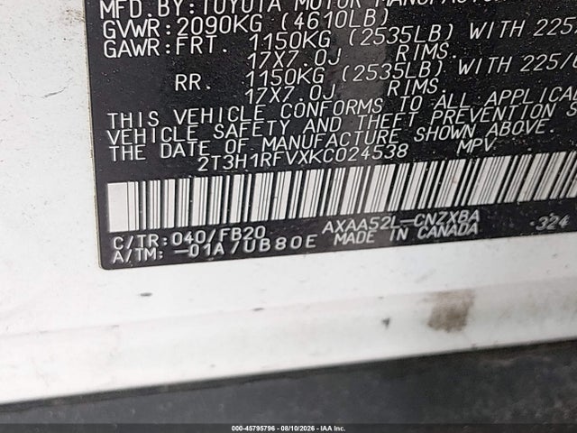 Toyota RAV4 LE 2019 2T3H1RFVXKC024538 Image 9