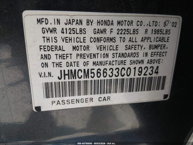 Aukcja sprzedaży 2003 Honda Accord 2.4 Ex, vin: JHMCM56633C019234, numer aukcji: 45795806