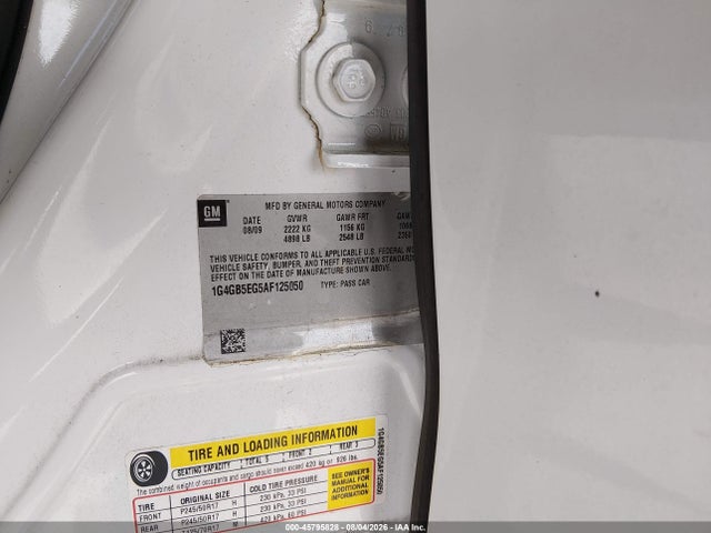 45795828 :رقم المزاد ، 1G4GB5EG5AF125050 vin ، 2010 Buick Lacrosse Cx مزاد بيع