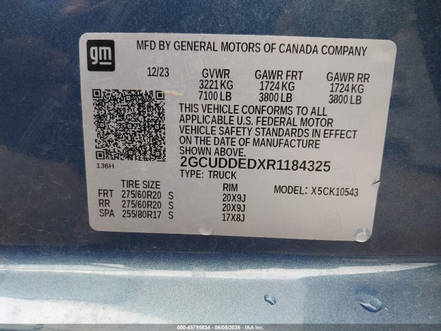 Aukcja sprzedaży 2024 Chevrolet Silverado K1500 Lt, vin: 2GCUDDEDXR1184325, numer aukcji: 45795834