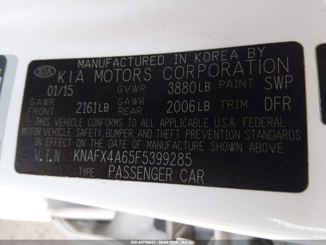 2015 Kia Forte Lx მანქანა იყიდება აუქციონზე, vin: KNAFX4A65F5399285, აუქციონის ნომერი: 45795843