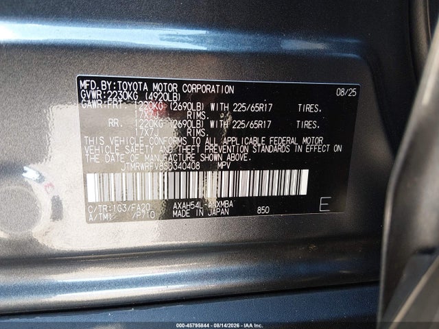 45795844 :رقم المزاد ، JTMRWRFV8SD340408 vin ، 2025 Toyota Rav4 Hybrid Xle مزاد بيع